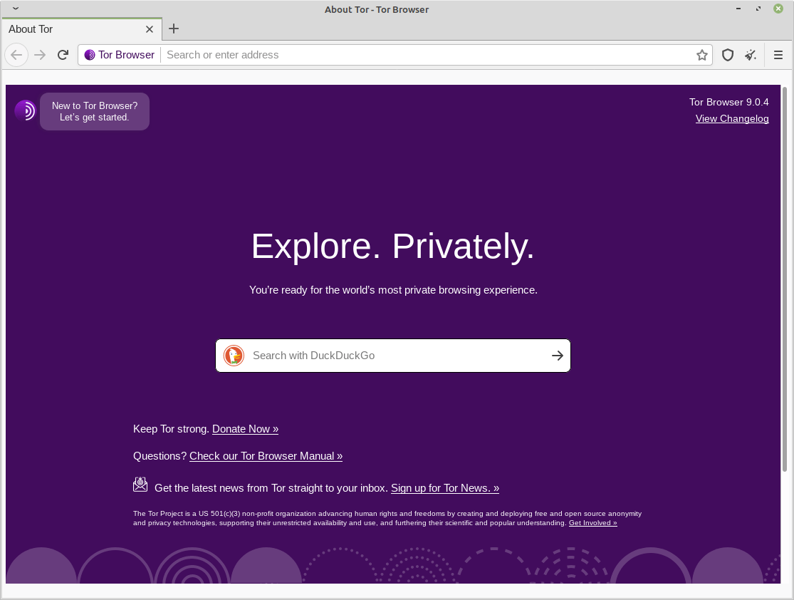 Pagina di benvenuto del browser Tor