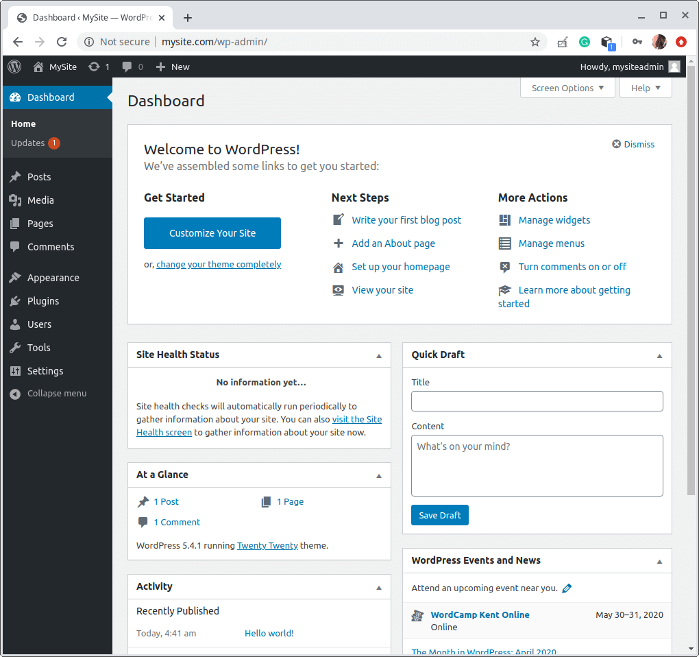 Dashboard Di WordPress