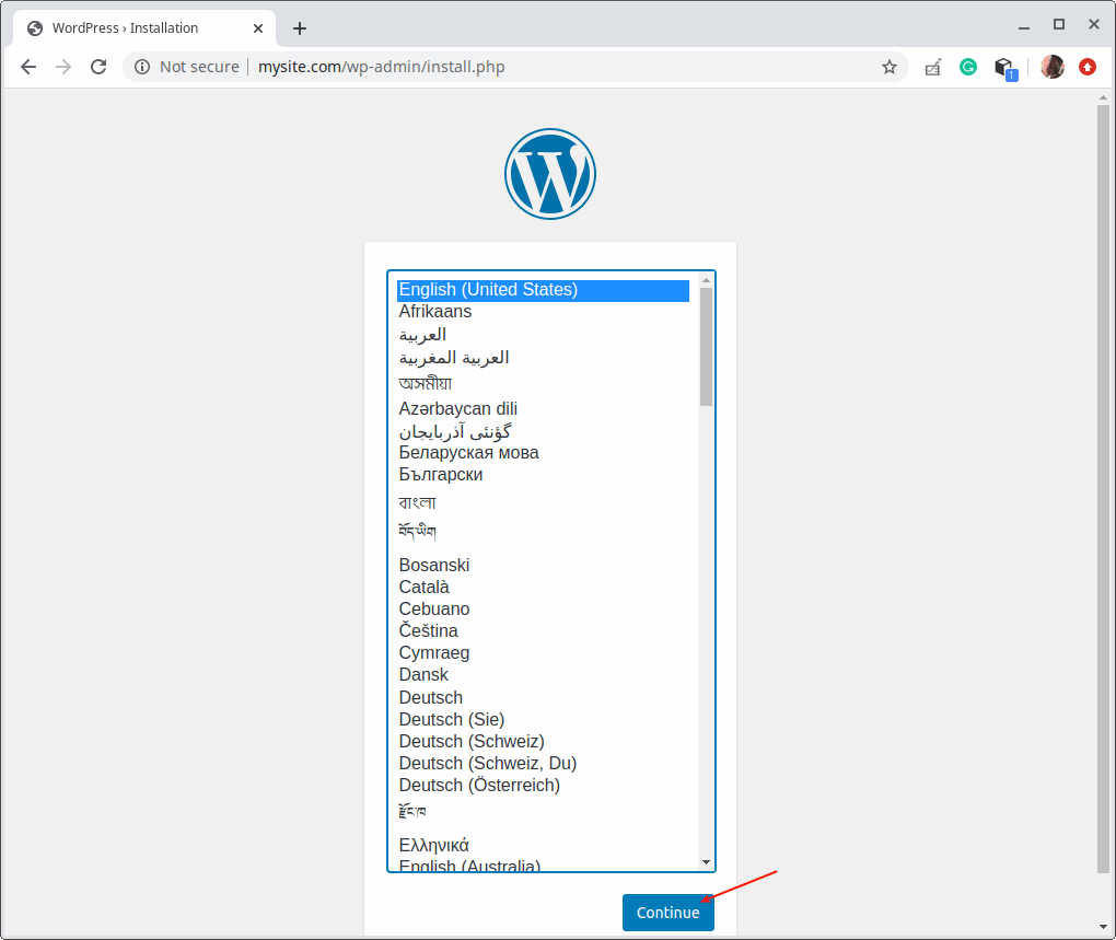 Selezionare La Lingua Di Installazione Di WordPress