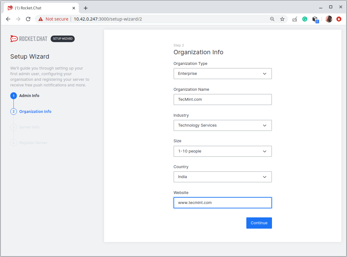 Inserisci Organizzazione Info
