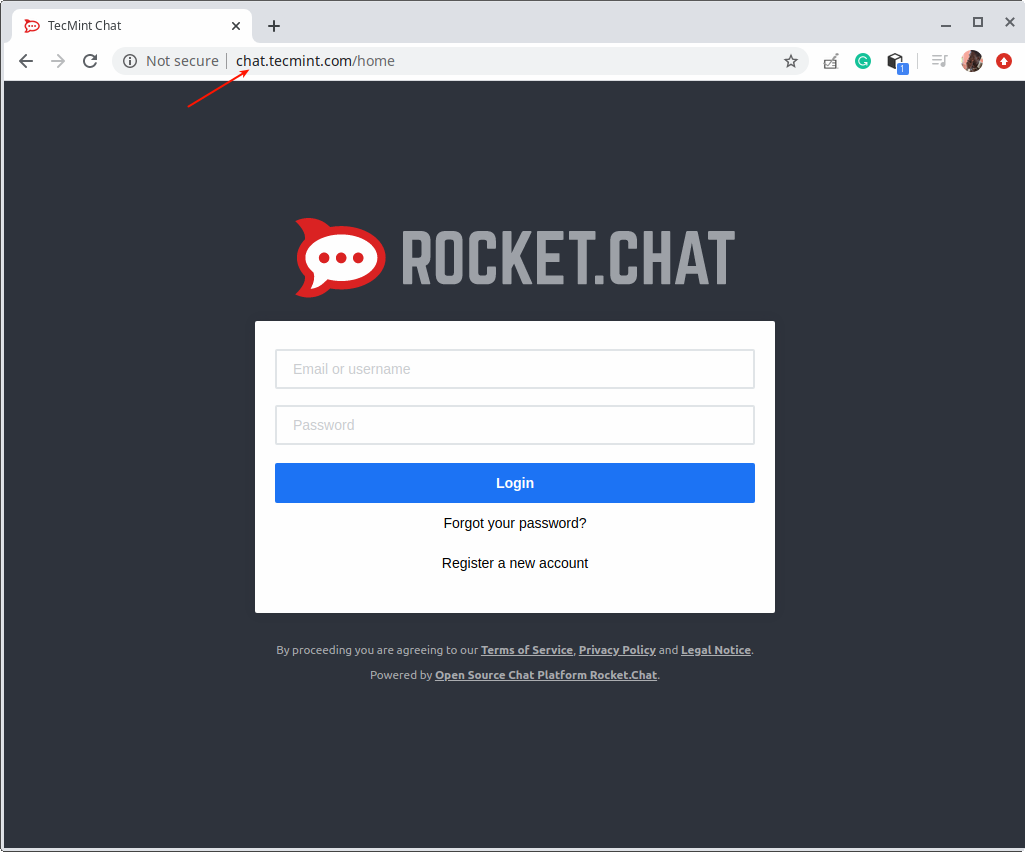 Razzo.Chat Schermata Di Login