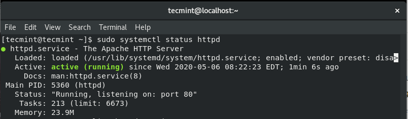 Verificare Apache Stato