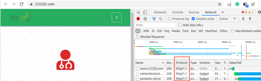 Sito web in Esecuzione su HTTP/1.1
