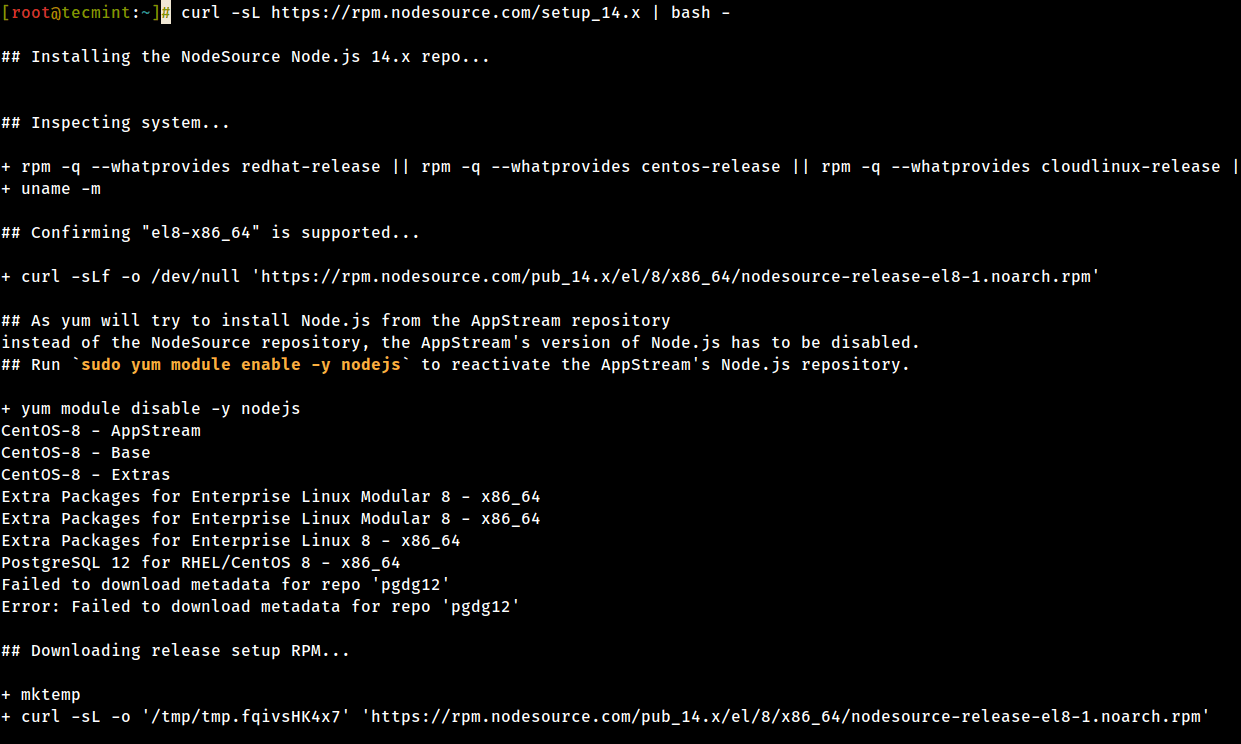 L'aggiunta di Node.js Repository in CentOS