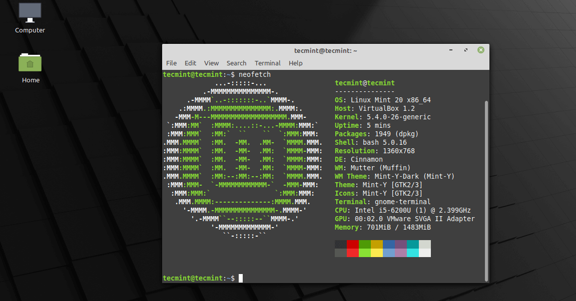 Linux Mint 20 Cannella Desktop