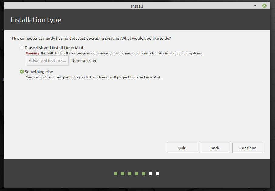 scegliere Linux Mint 20 Tipo di Installazione