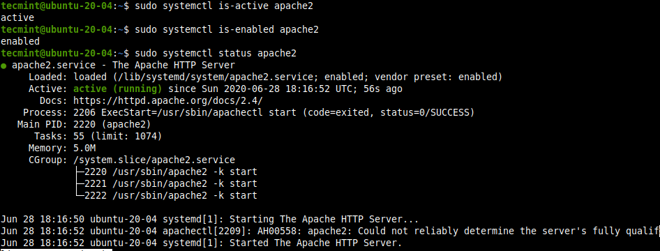 Controllare il Servizio di Apache in Ubuntu 20.04