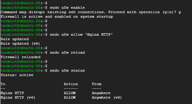 Aprire Nginx Porte in Ubuntu 20.04