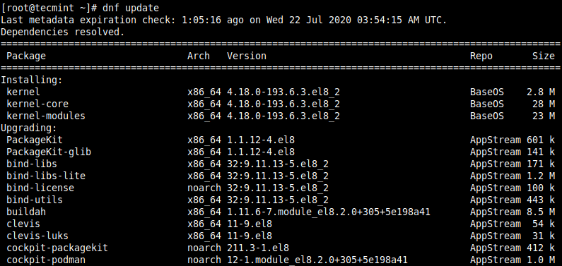 Installare gli Aggiornamenti per CentOS 8