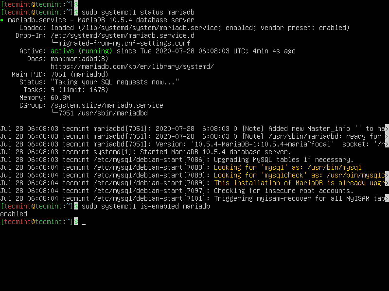 Verificare MariaDB Stato in Ubuntu