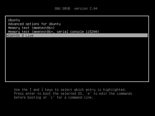 Selezionare CentOS dal Menu di Avvio