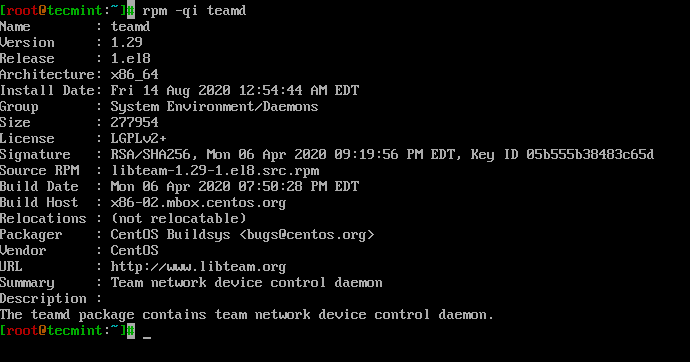 Verificare Teamd in CentOS