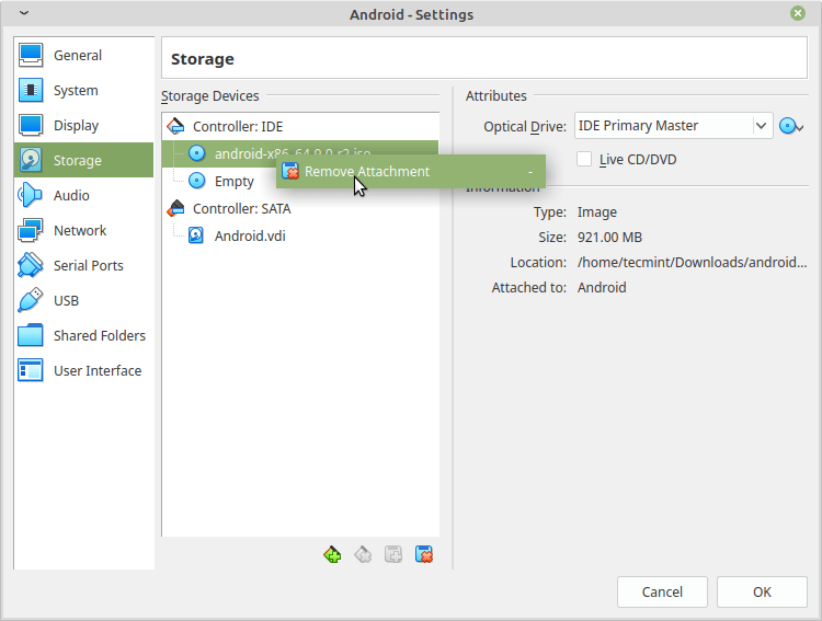 Rimuovi Android ISO per l'avvio