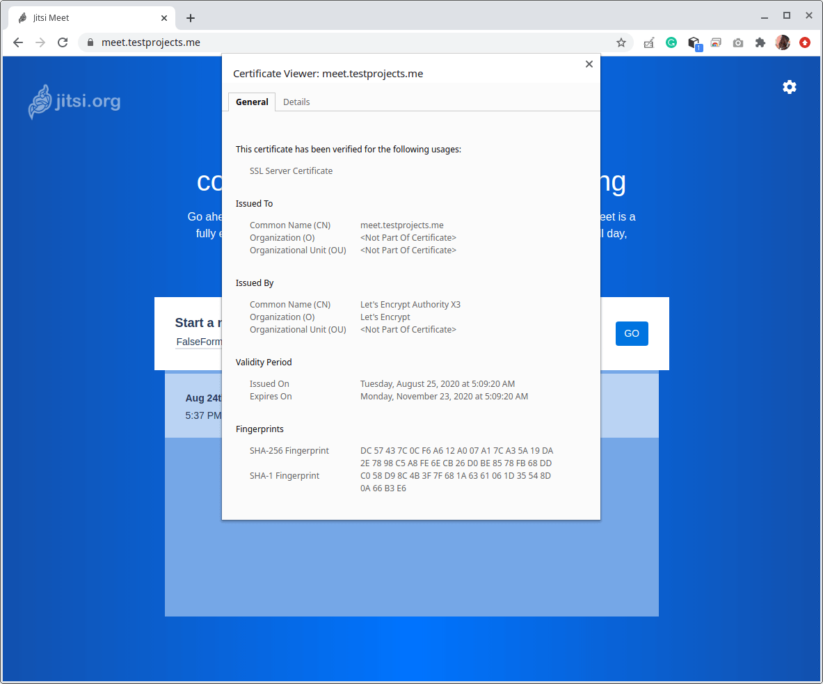 Verifica HTTPS su Jitsi Meet
