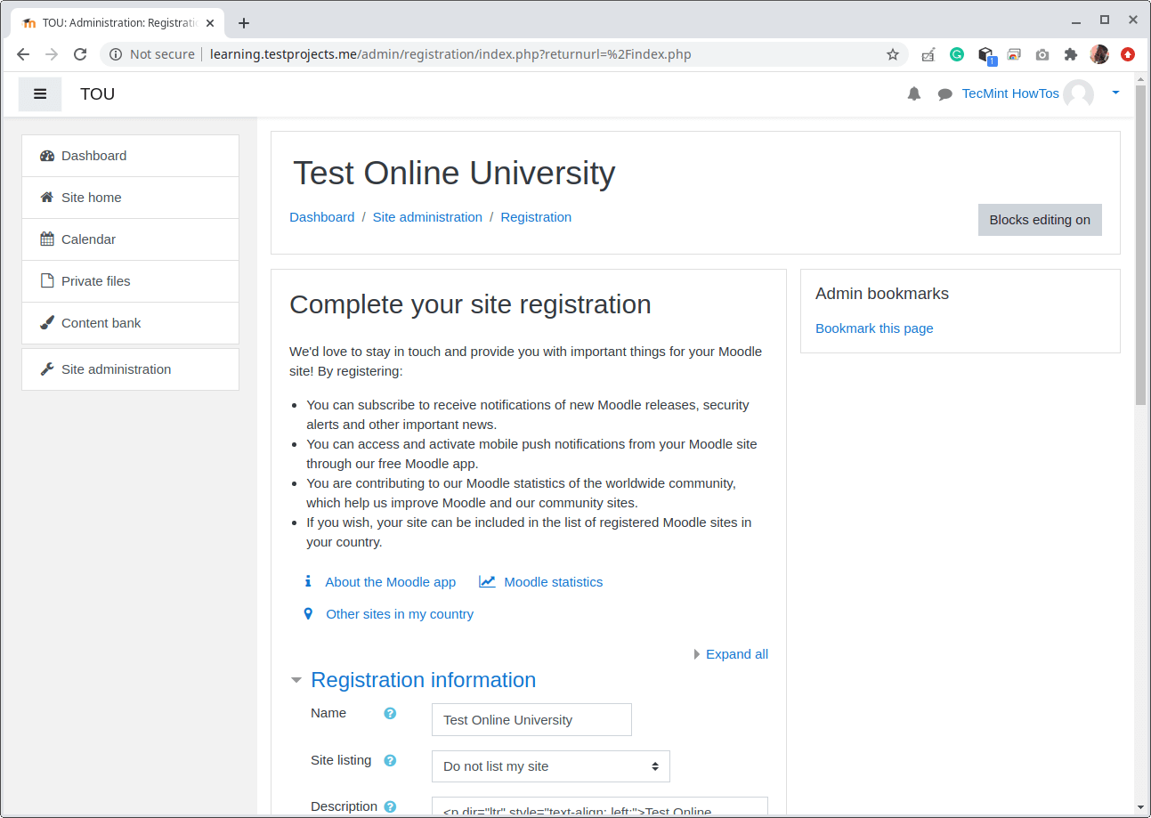 Registrazione al sito Moodle