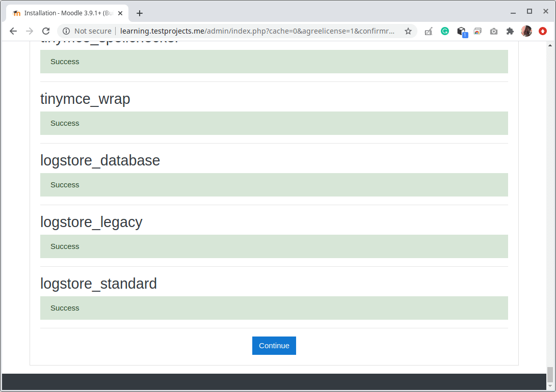 Installazione Web di Moodle completata