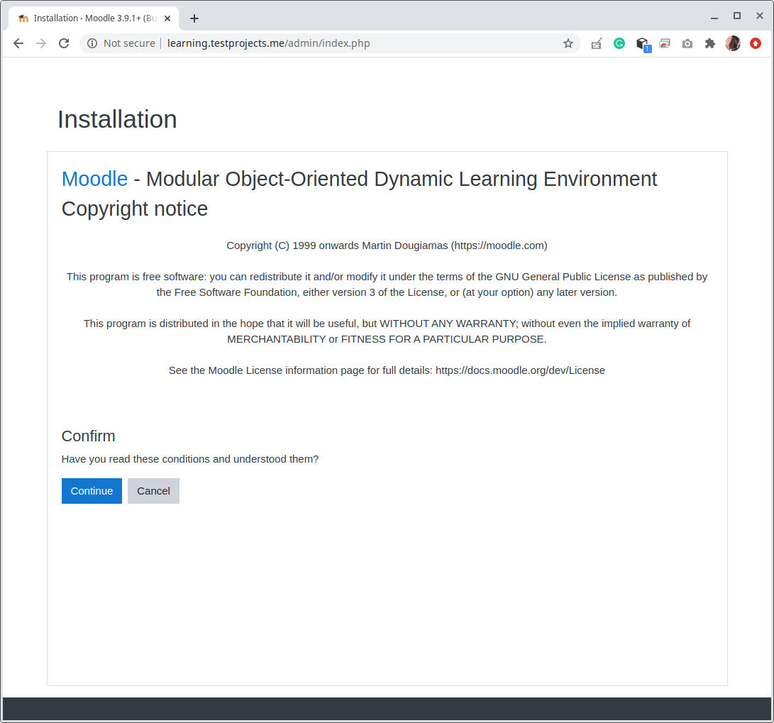 Programma di installazione Web Moodle
