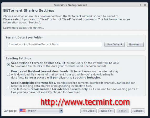Impostazioni di condivisione BitTorrent