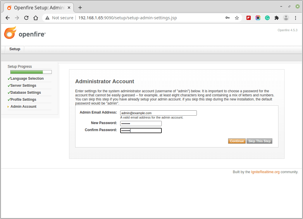 Account amministratore Openfire