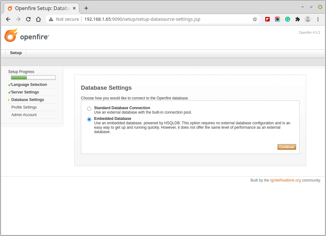 Impostazioni del database Openfire
