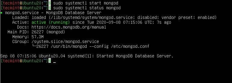 Verifica lo stato di Mongodb