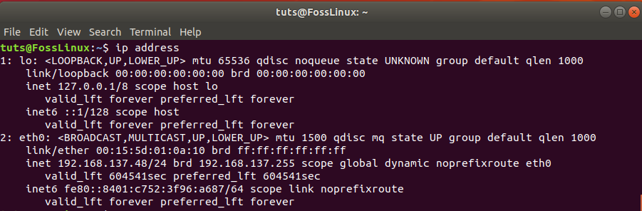 esempio di comando ip