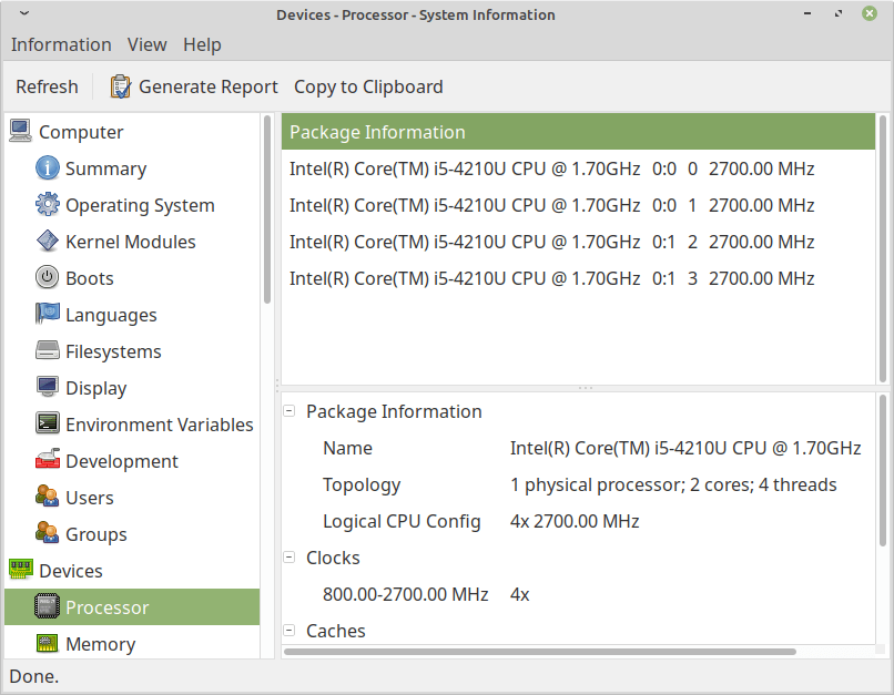 Controlla le informazioni sul processore di sistema Linux