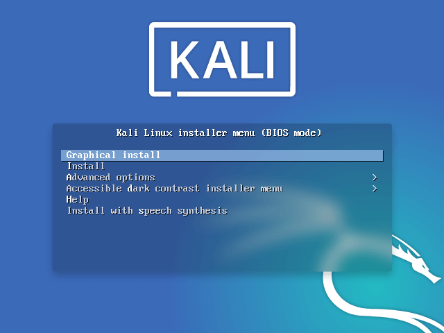 Menu di avvio di Kali Linux