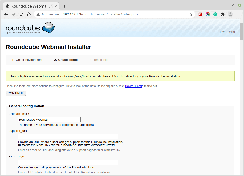 Crea file di configurazione Roundcube