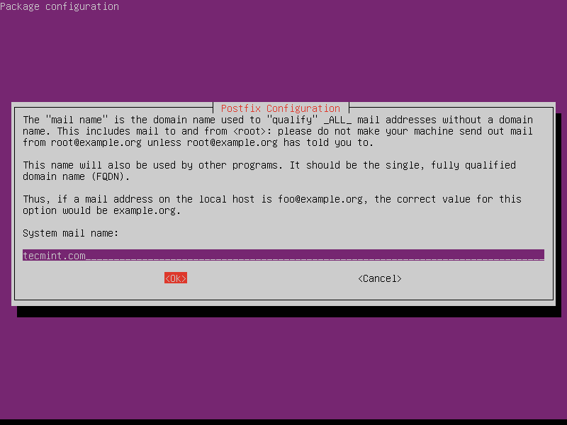 Imposta il dominio di posta Postfix