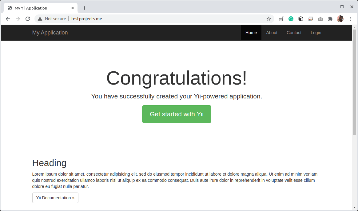 Accedi all'applicazione Yii utilizzando il dominio