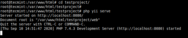 Esegui Yii Development Server