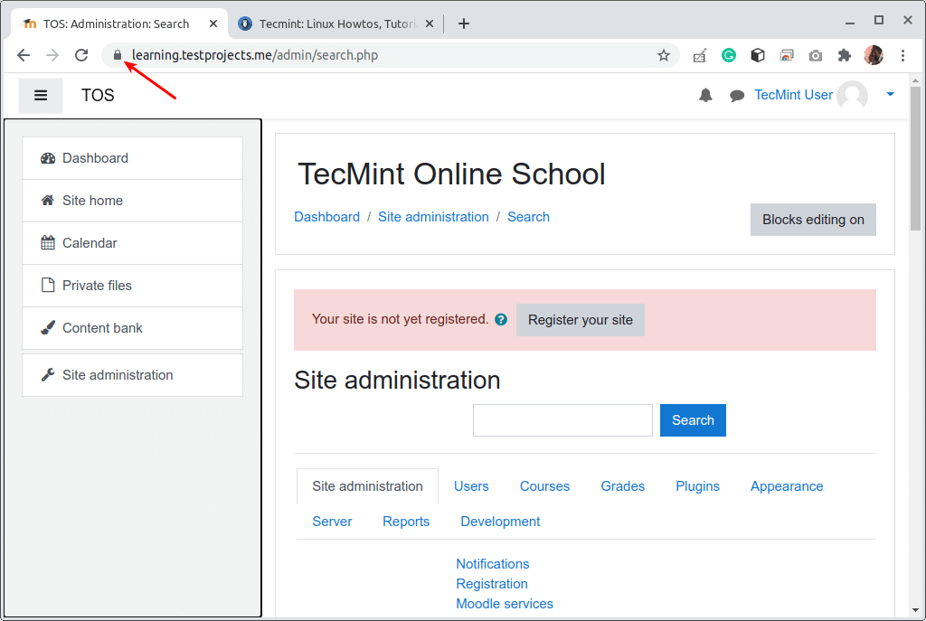 Sito Moodle in esecuzione su HTTPS