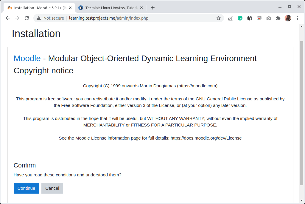 Programma di installazione Web Moodle