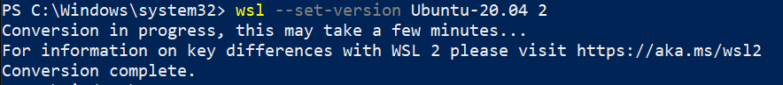 Converti WSL 1 in WSL 2