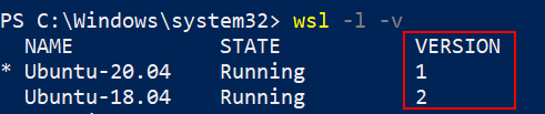 Controlla la versione WSL