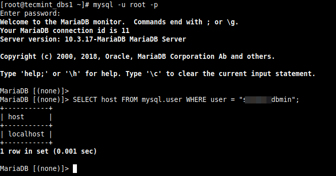 Controlla MySQL User Host