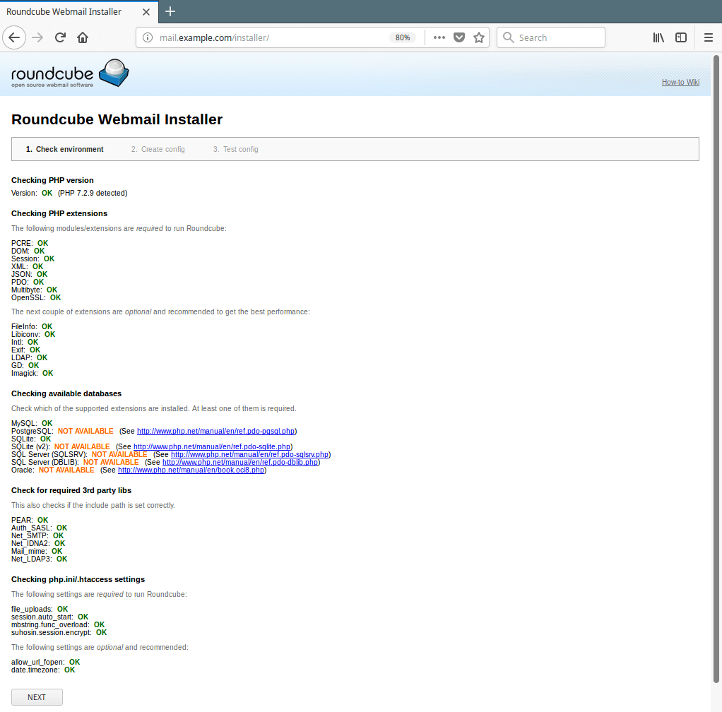 Accedi al programma di installazione di Roundcube Webmail