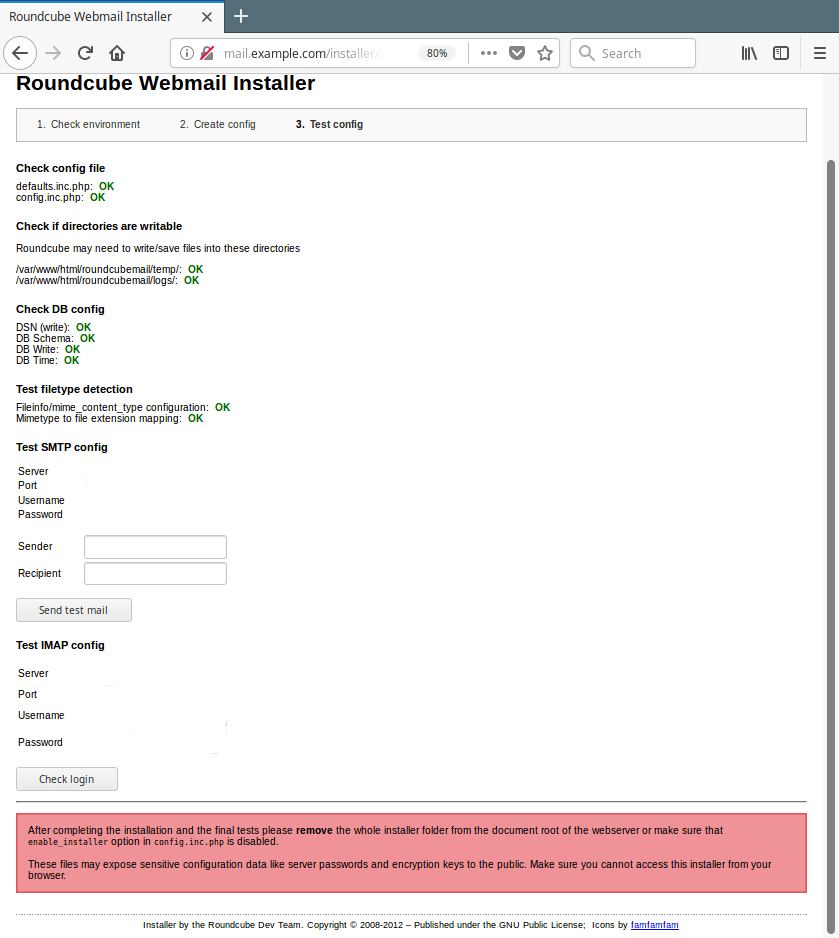 Prova la configurazione di Roundcube