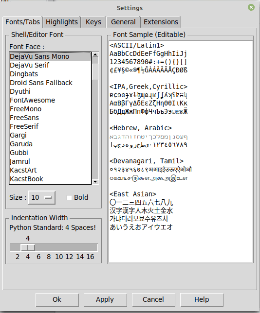 Impostazioni IDLE di Python