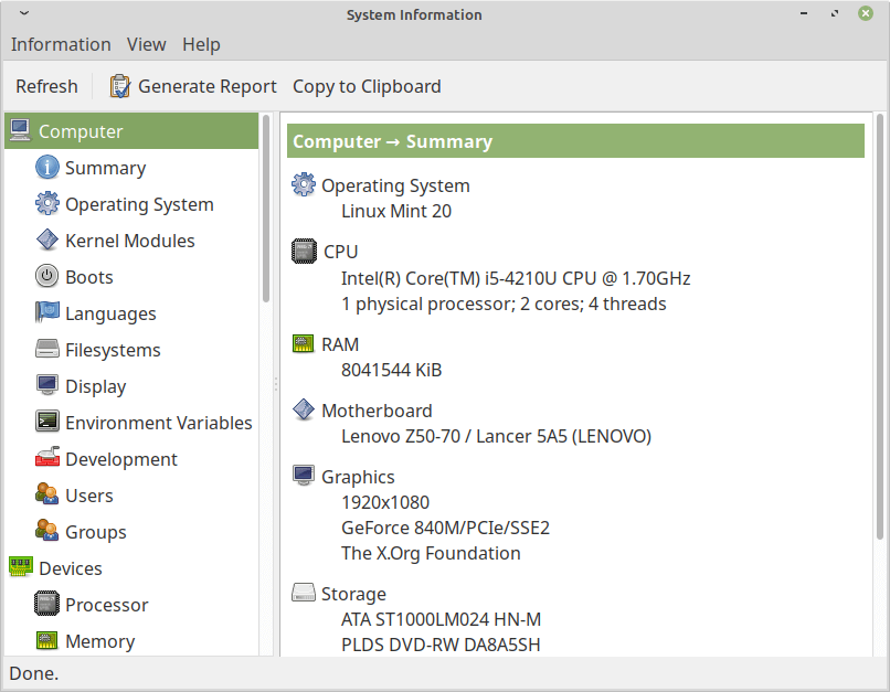 Informazioni sull'hardware del sistema Linux