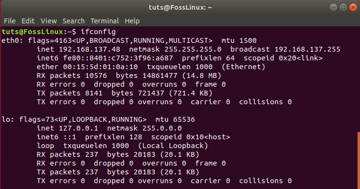 comando di base ifconfig