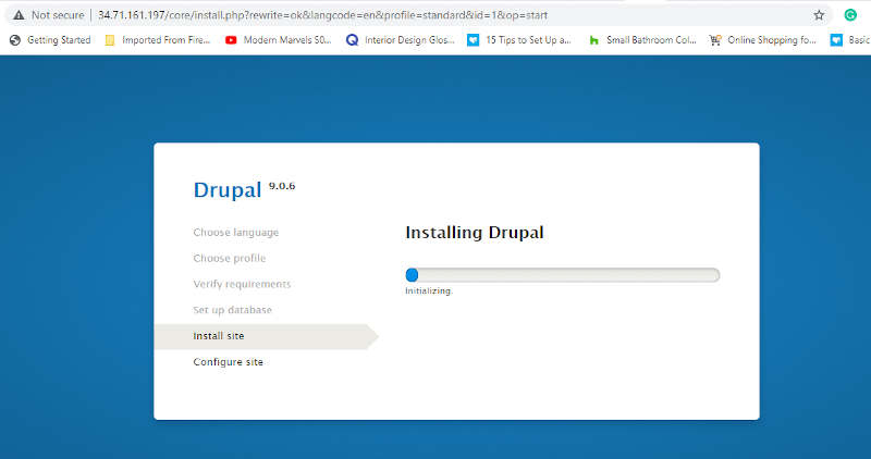 Avanzamento dell'installazione di Drupal