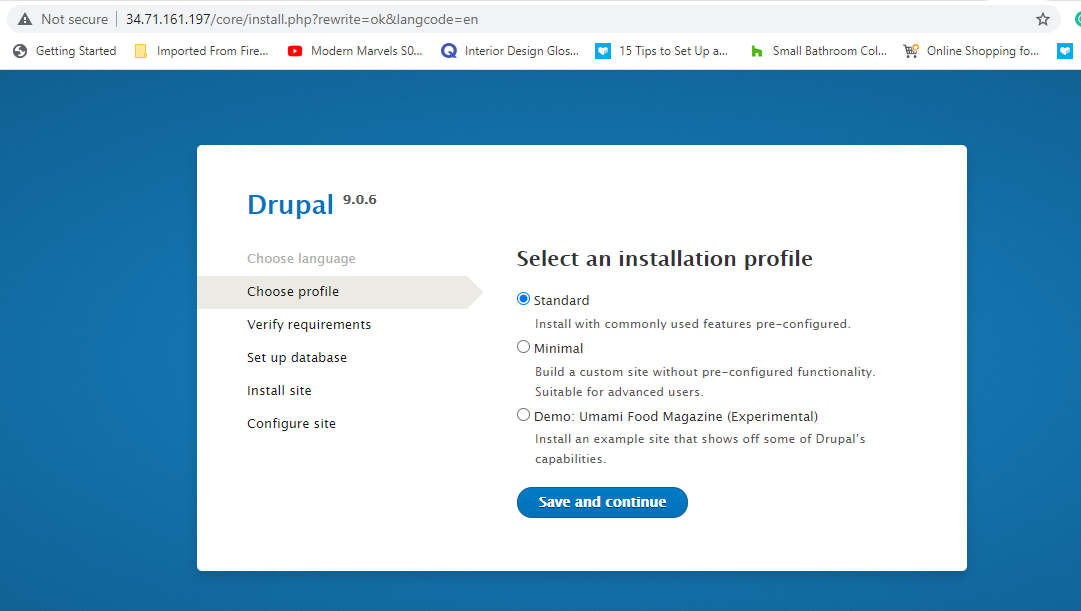 Scegli Drupal Installation Profile