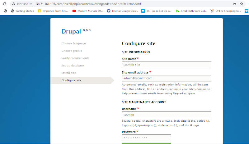 Imposta le impostazioni del sito Drupal