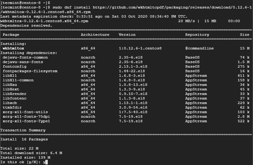 Installa Wkhtmltopdf in CentOS 8