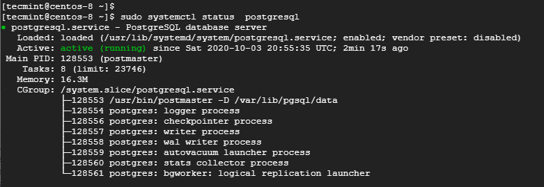 Controlla lo stato di PostgreSQL