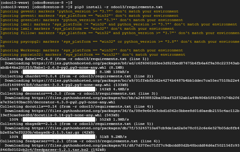Installa i moduli Python di Odoo