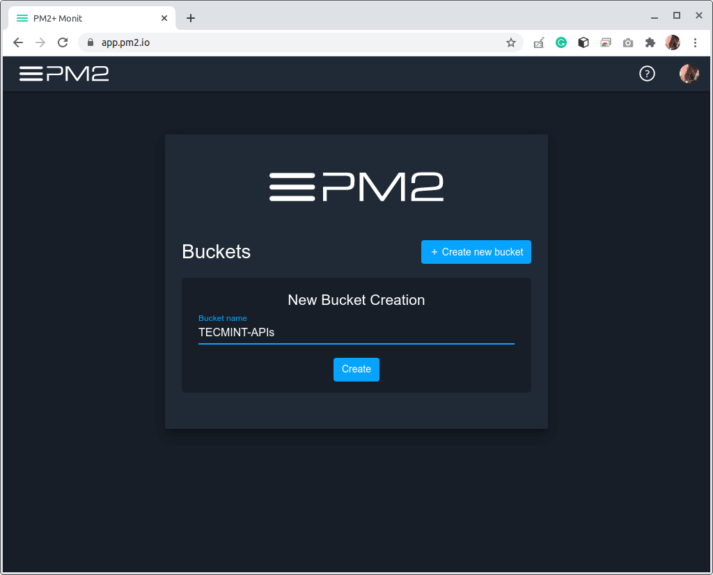 Crea un gruppo di bucket per Nodejs