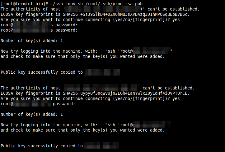 Esegui script di copia SSH